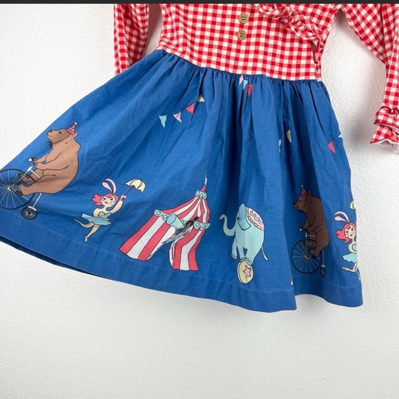 ELEANOR ROSE Circus Parade Miley Dress, Red Gingham with Circus Print Skirt, 5/6 - Picture 3 of 10